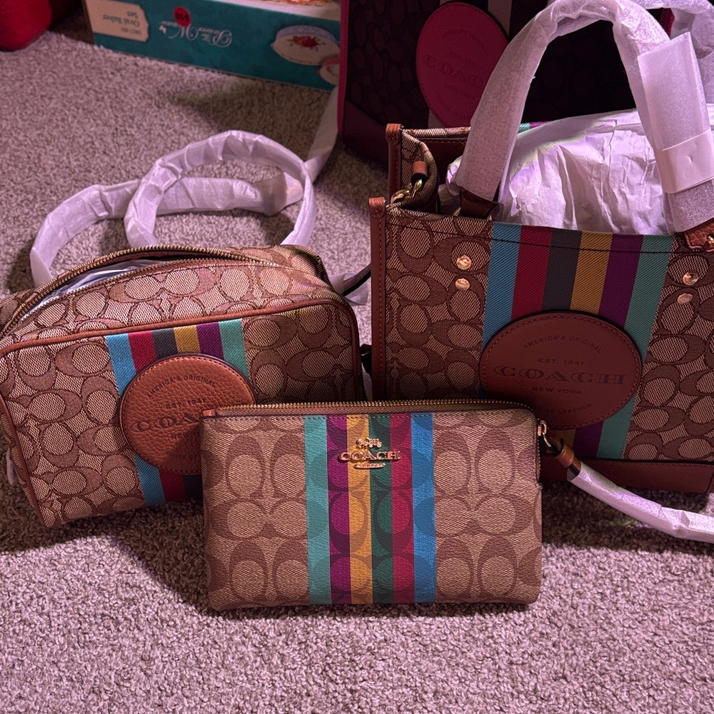 Coach Brown Leather Tote with Multicolor Trim